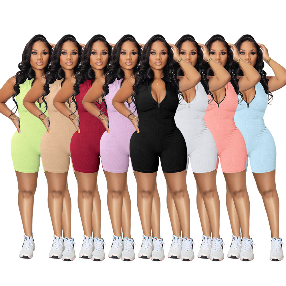 European and American Fashion Ebay Amazon New Cross-Border Supply Fashion Women's Candy Multi-Color Zipper Jumpsuit in Stock