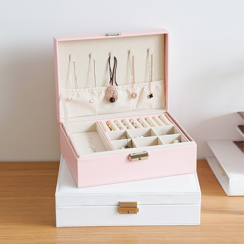 Joyería de organización de Escritorio de las mujeres de alto aspecto caja de almacenamiento portátil al por mayor Caja de joyería de anillo collar de múltiples capas hogar