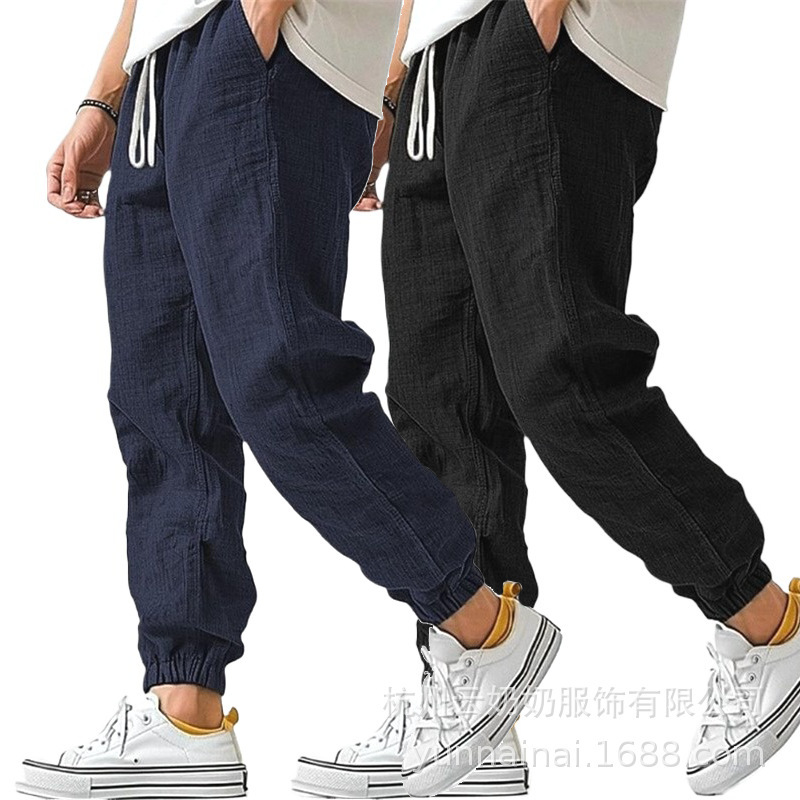 Aliexpress Spring and Summer Youth Cotton and Linen Drawstring Outdoor Breathable Jogging Jogger Pants Tapered Carrot Pants Loose Harem Pants