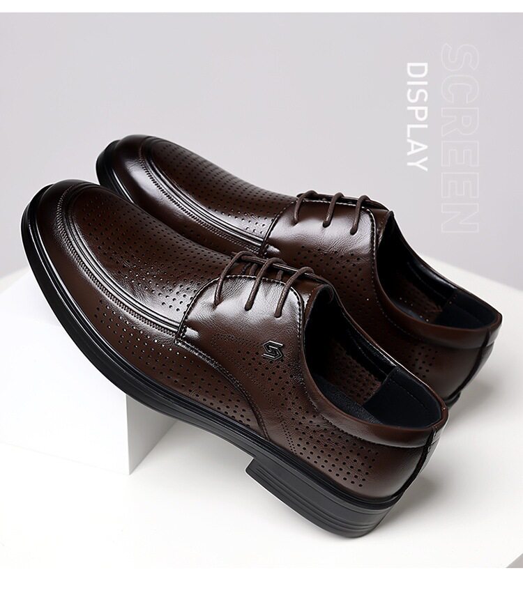 Giày sandal da nam mùa hè buộc dây, đế cao 2 cm, thoáng khí kiểu công sở — Màu nâu, màu đen chi tiết 22