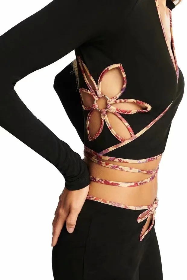 hollow flower wrap-around tie top NSAC30015