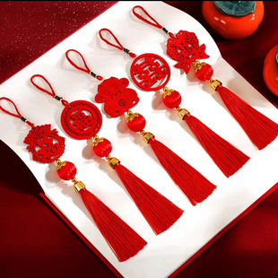 Snake New Year Wooden Green Plant Bonsai Small Pendant Hanging Decoration Red Festive Chinese Knot Pendant Moving to a New Home