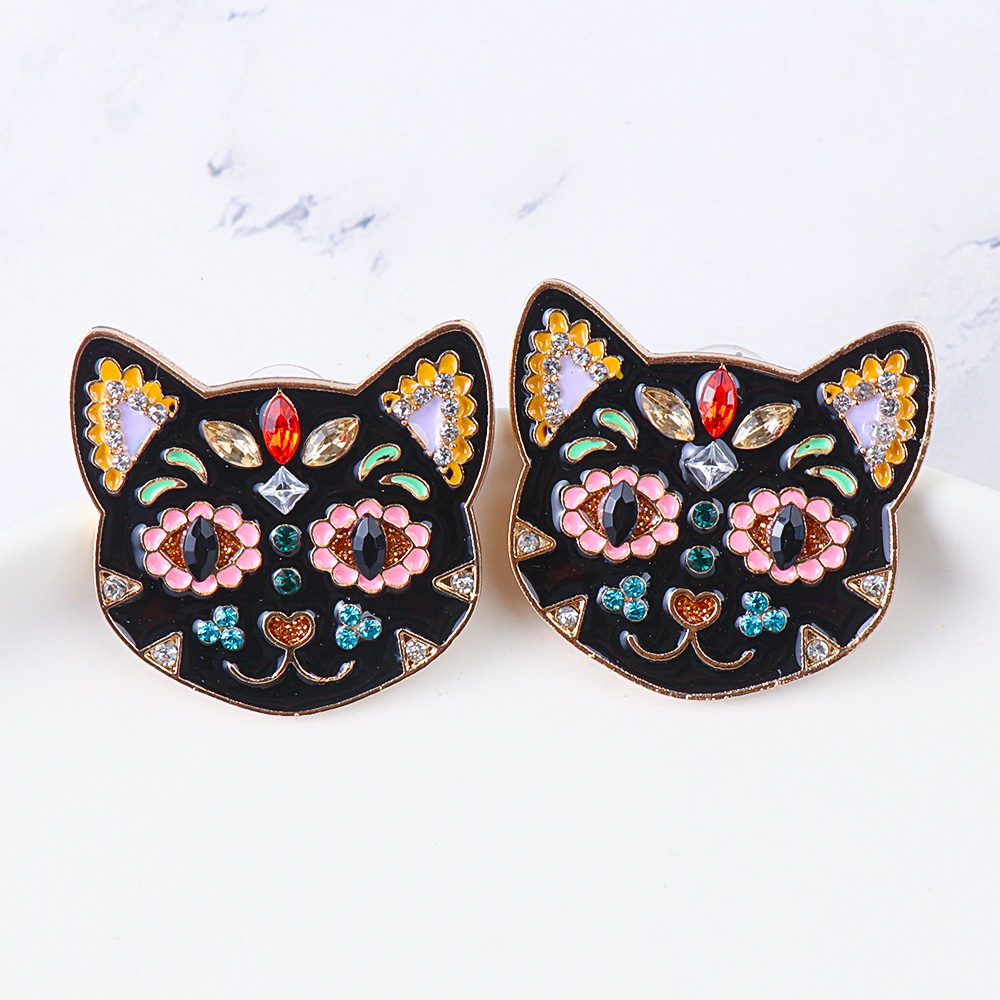 Fashion Cat Metal Inlay Rhinestones Women's Earrings 1 Pair display picture 2