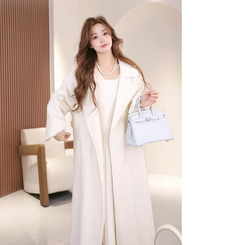 [Sicilian Long Style] Spring and Autumn Double-Sided Wool Coat, Mid-Length Woolen Jacket, Korean Style, Loose Fit, New Model