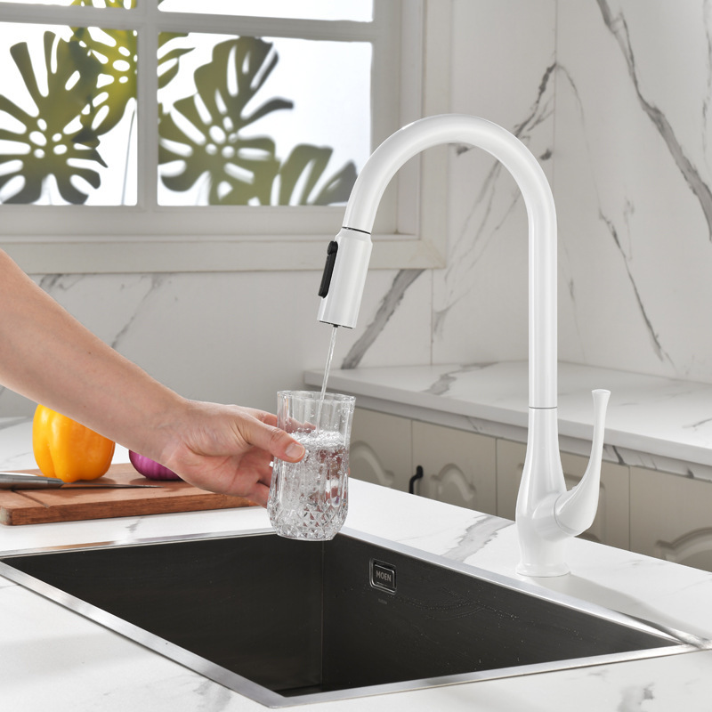 Cross-border cream style white copper valve three-in-one water purification hot and cold pull-out kitchen sink direct drinking water Cross-border cream style white copper valve three-in-one water purification hot and cold pull-out kitchen sink direct drinking water