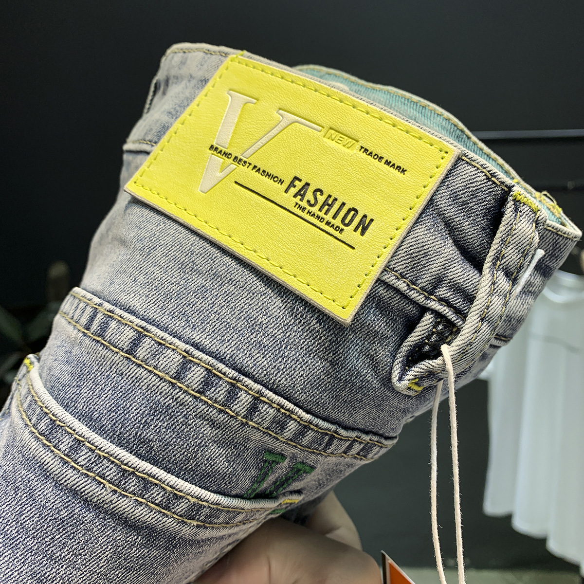 Jean délavé haut de gamme pour hommes, nouvelle marque tendance, élastique, fuselé, polyvalent, coupe ajustée, épais, printemps et automne_voghion.com