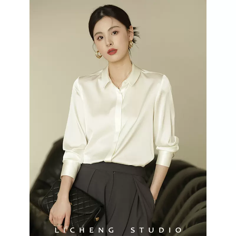 重磅桑蚕丝真丝衬衫女春夏小众法式上衣气质纯白桑蚕丝高级感衬衣