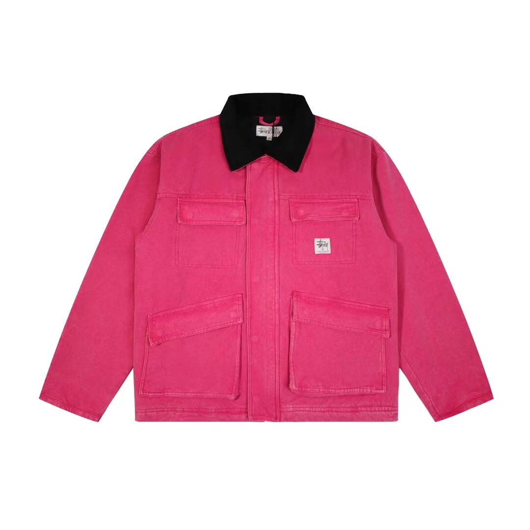 De alta calidad stu Washed Canvas vintage lavada chaqueta de solapa cremallera chaqueta suelta pareja