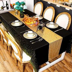 亞馬遜亮片滿天星桌旗桌面婚禮裝飾塑料桌布黑金套裝peva