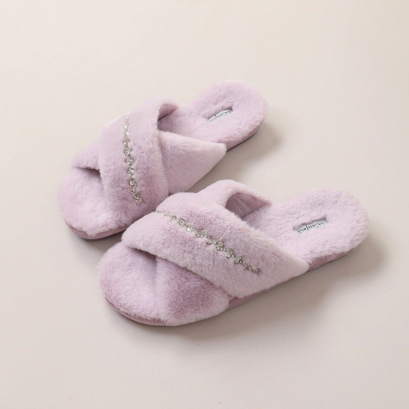Light Luxury Women's Autumn And Winter Plush Home Slippers With Simple Style_voghion.com