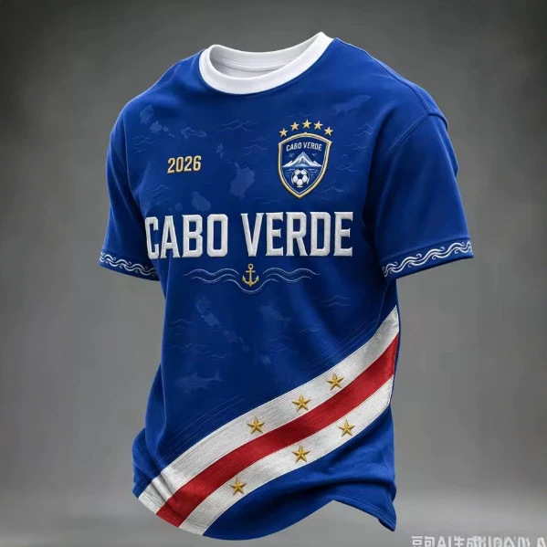2026 New Cape Verde Goalkeeper T-Shirt National Flag Quick-Dry Sports Short-Sleeve Jersey T-Shirt for Fans