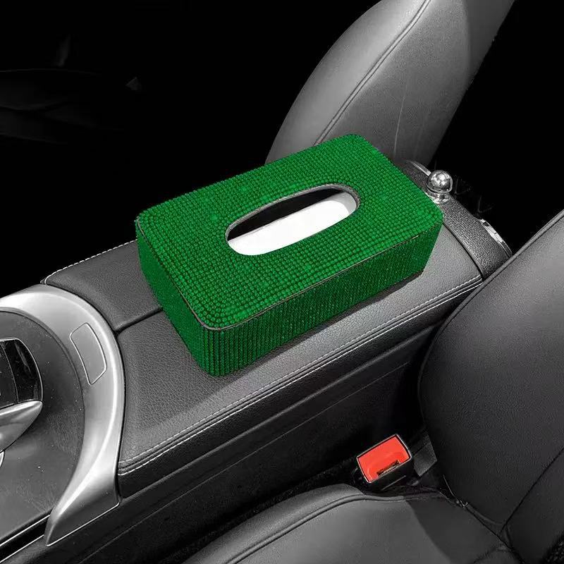 Caja de toallas de automóviles con diamantes transfronterizos, caja de toallas de automóviles colgantes universales, cubierta de toallas de automóviles con paraguas de sol para mujeres con diamantes image 12