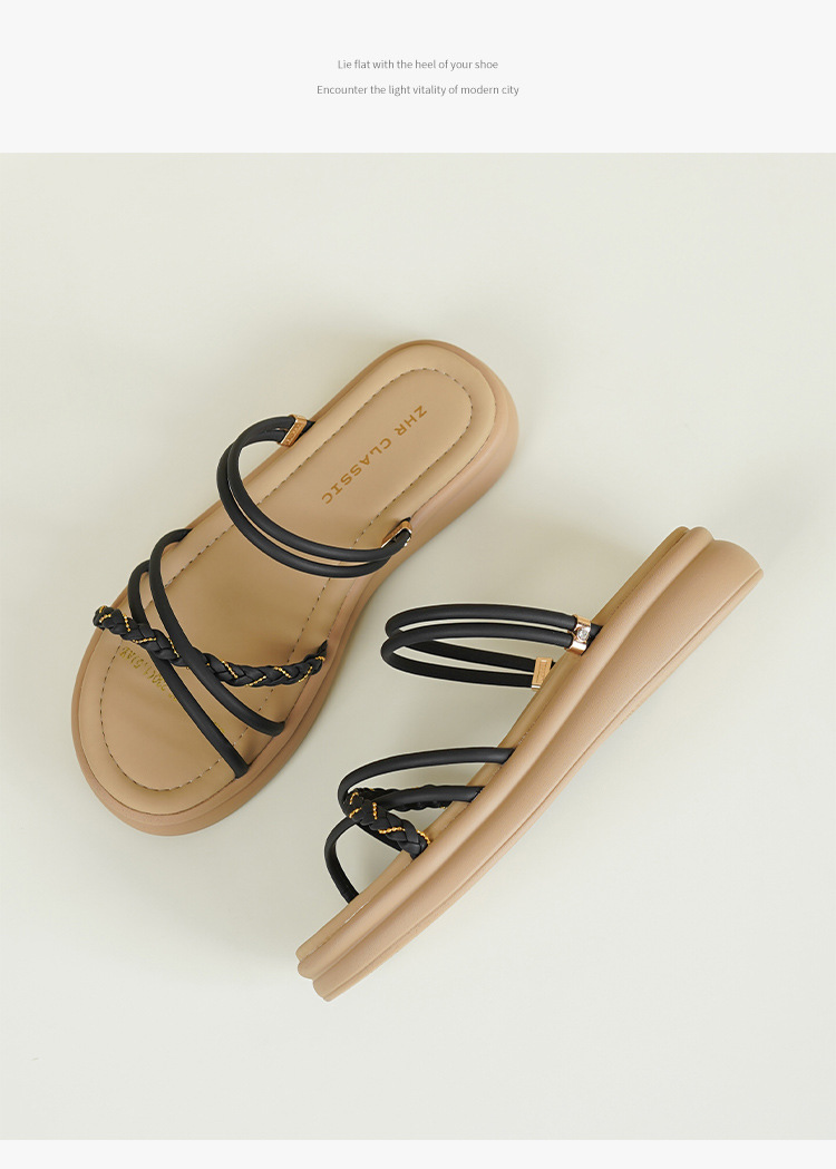 Dép sandal nữ đế bệt quai ngang đính đá phong cách Pháp — AY379 Đen chi tiết 24