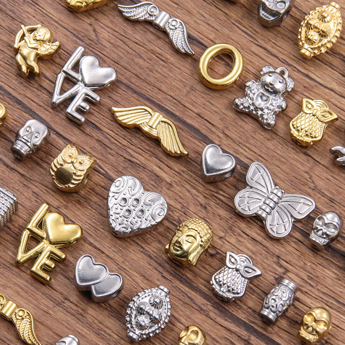 Polished Finish 1 Piece 304 Stainless Steel Bear Heart Shape Wings Polished Pendant Beads Beads