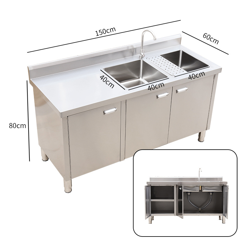 Commercial 304 cocina lavabo de acero inoxidable gabinete lavabo de verduras cubierta gabinete de gabinete doméstico comercial