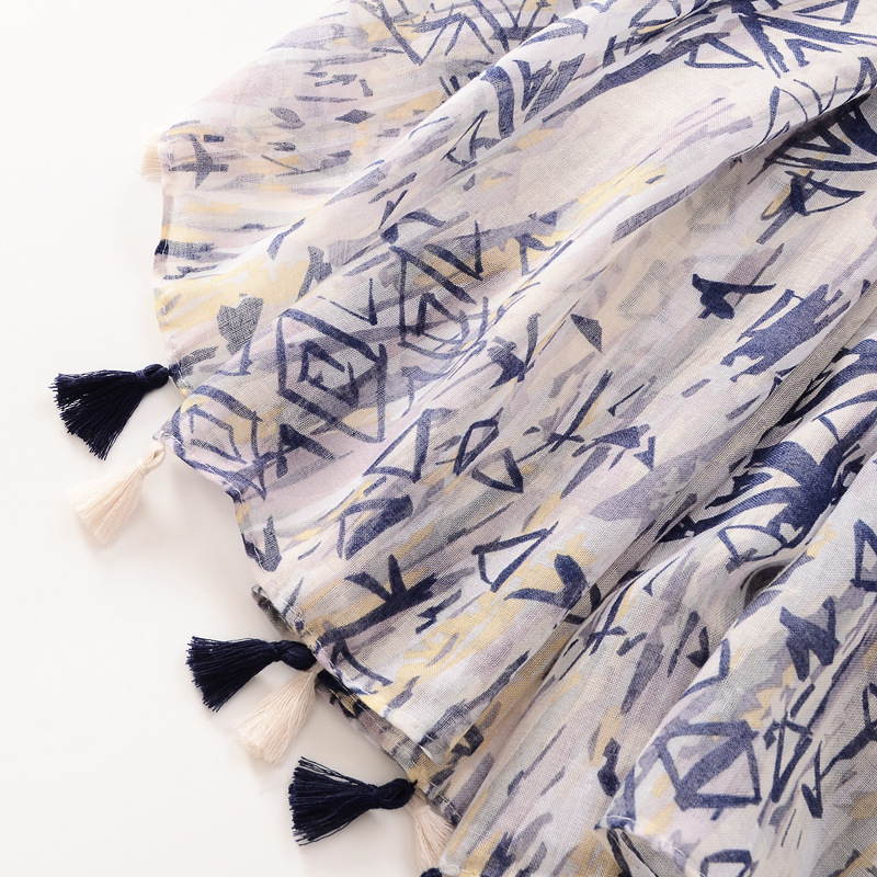 Fresco creativo púrpura mano pintura impresión borla bufanda de algodón y lino sensación bufanda viaje foto decoración anti-chal