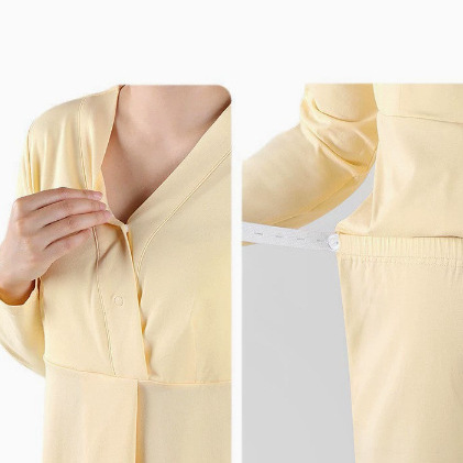 Yatmao postpartum clothing for women, breathable cotton for all seasons, with removable breast pads, nursing sleepwear for summer, autumn, and winter