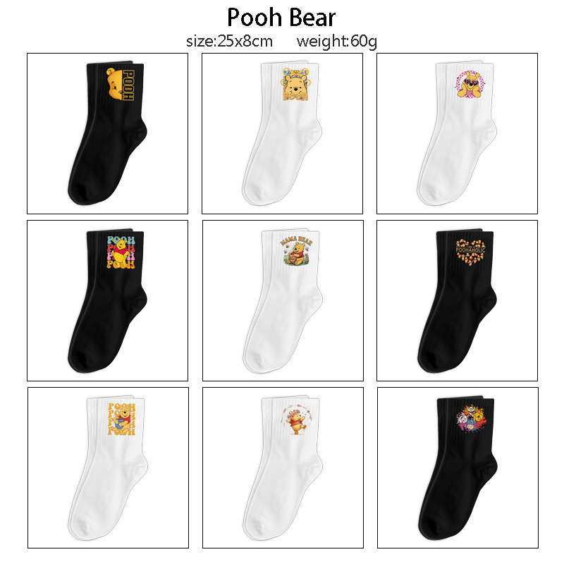 Winnie the Pooh Socks Anime Merchandise Printed Long Mid-Calf Cotton Socks Student Sports Cotton Socks Mid-Calf Socks in Stock