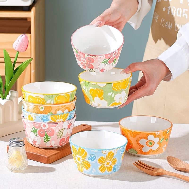 High-Quality Japanese-Style Tableware, Fresh and Cute Floral Series Rice Bowls, Ins-Style Cute Bowls and Dishes, Wholesale Tableware