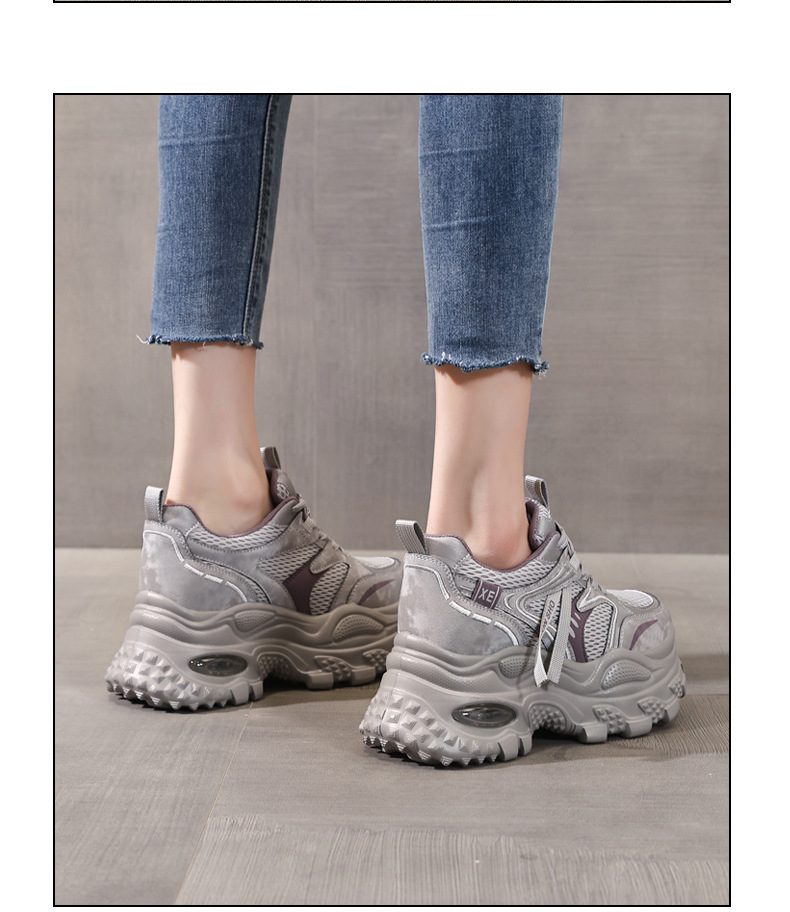 Giày sneaker nữ chunky đế dày lưới thoáng khí tăng chiều cao — màu tím chi tiết 13