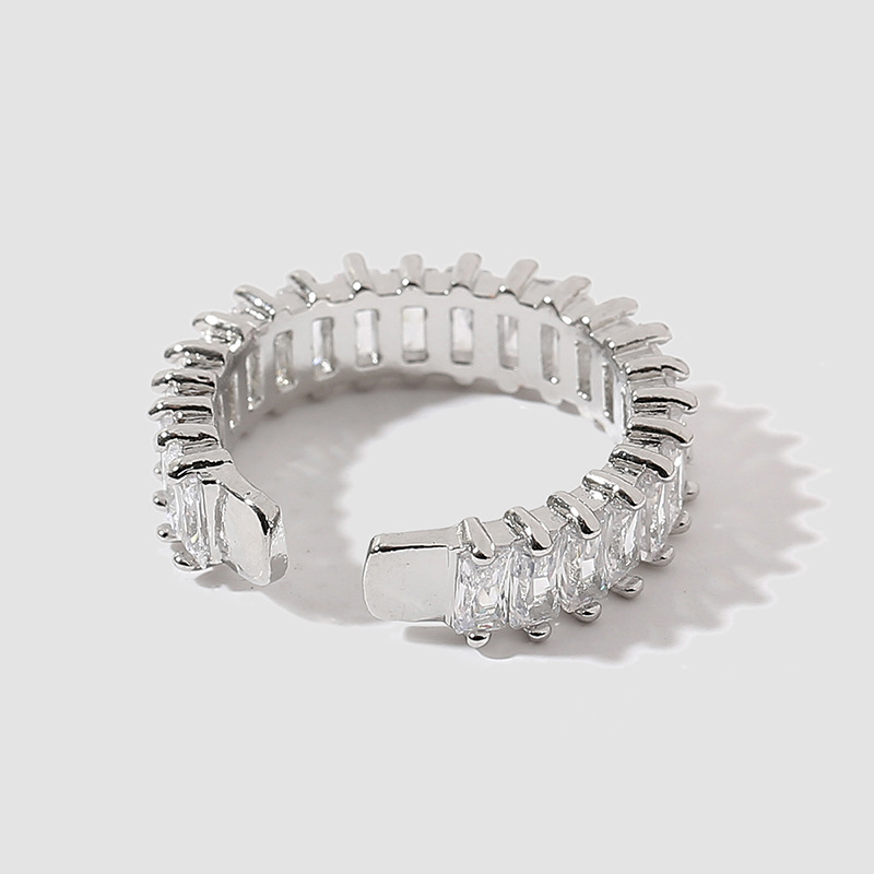 Korean simple temperament copper inlaid zirconium open creative high-quality ring jewelry