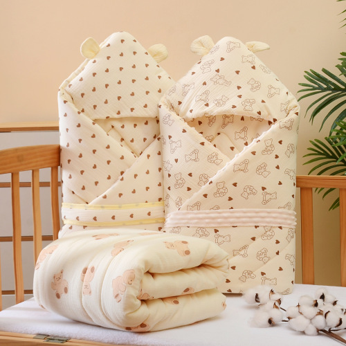 Baby bean velvet blanket, newborn delivery room blanket, autumn and winter quilted hooded swaddle blanket, infant blanket