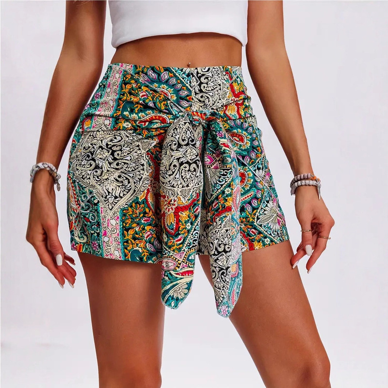 Shipped to Europe and the United States Cross-Border Independent Station Temu Amazon Printed High-Waisted Shorts Bohemian Style Shorts