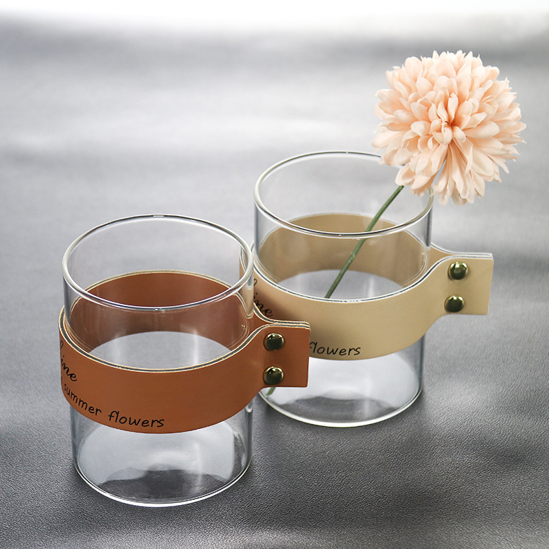 Nordic simple transparente de Cuero Creativo florero de vidrio transparente flor seca hidropónico sala de estar decoración del hogar de la flor