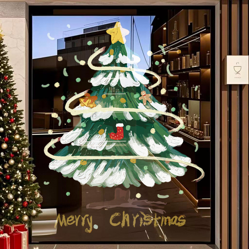 2026新年圣诞节窗花窗户橱窗玻璃装饰布置雪花圣诞树静电门窗贴纸