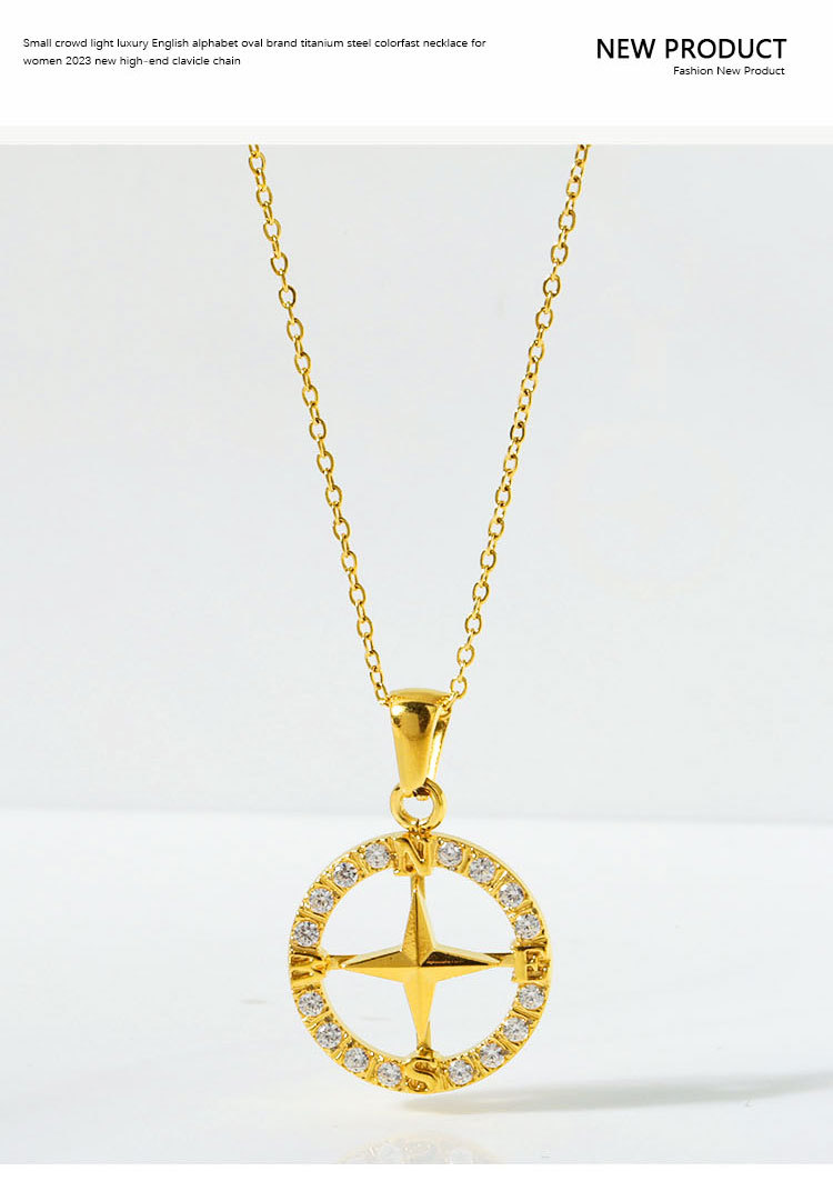 Unisex Gender Wholesale Jewelry Elegant Simple Style Streetwear Anchor Titanium Steel Diamond Pendant Necklace