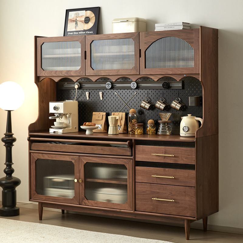North American Black Walnut Sideboard Solid Wood Wall-Mounted Integrated Tea Cabinet Wine Cabinet Perforated Board Log Side Cabinet Coffee Cabinet