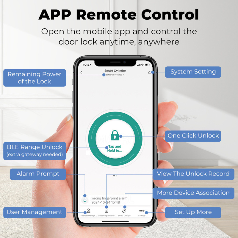 Bluetooth 付きスマート ドア ロック、分解不要の指紋ロック シリンダー、パスワード、スワイプ カードでロック解除、Tuya スマート ヨーロピアン ドア ロック|undefined