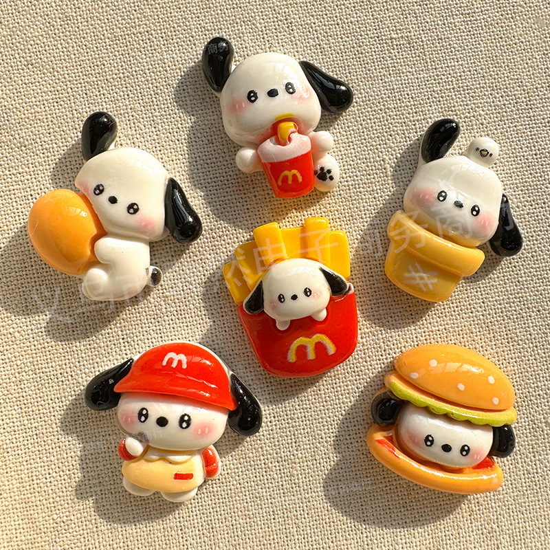 卡通漢堡薯條小狗亮面樹脂配件DIY奶油膠手機殼貼片髮夾服裝配飾
