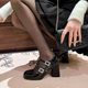 Black High Heels Women's Sense 2025 New Rhinestone French Mary Jane Shoes Shallow Mouth Small Leather Shoes Women's Shoes