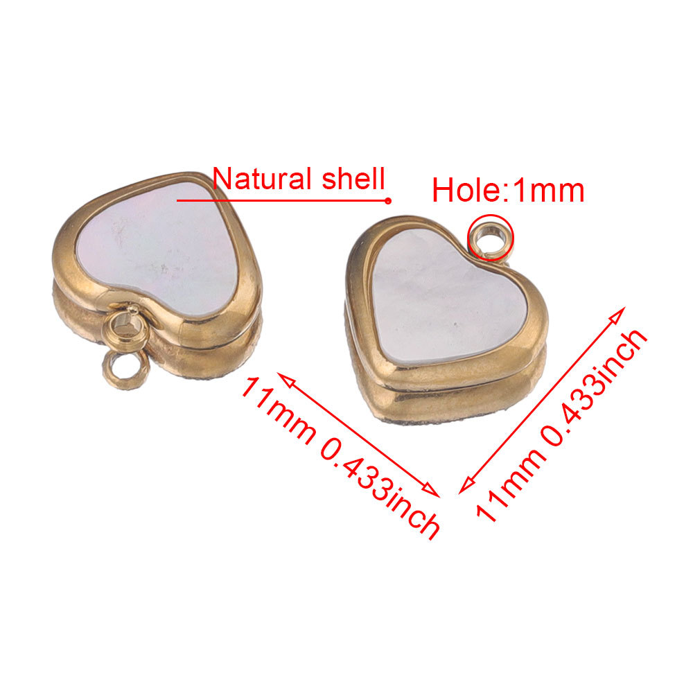 Hole 1~1.9mm Hole Size 5 PCS/Package 11*11mm Hole 1~1.9mm 304 Stainless Steel Shell PVD Coated Real Gold Plated Heart Shape Pendant DIY Jewelry Accessories