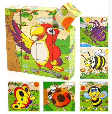 Rompecabezas de madera de 16 piezas para niños 3D tridimensional pintura de seis caras 3-6 años bebé educación temprana iluminación educativa bloques de construcción juguete