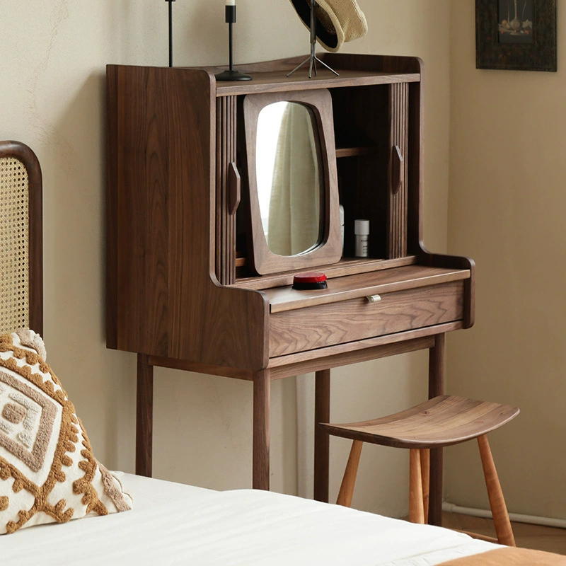 Туалетный столик из массива дерева Nordic Black Walnut Дуб Вишня Маленькая квартира Спальня Минималистский стол для макияжа большой емкости