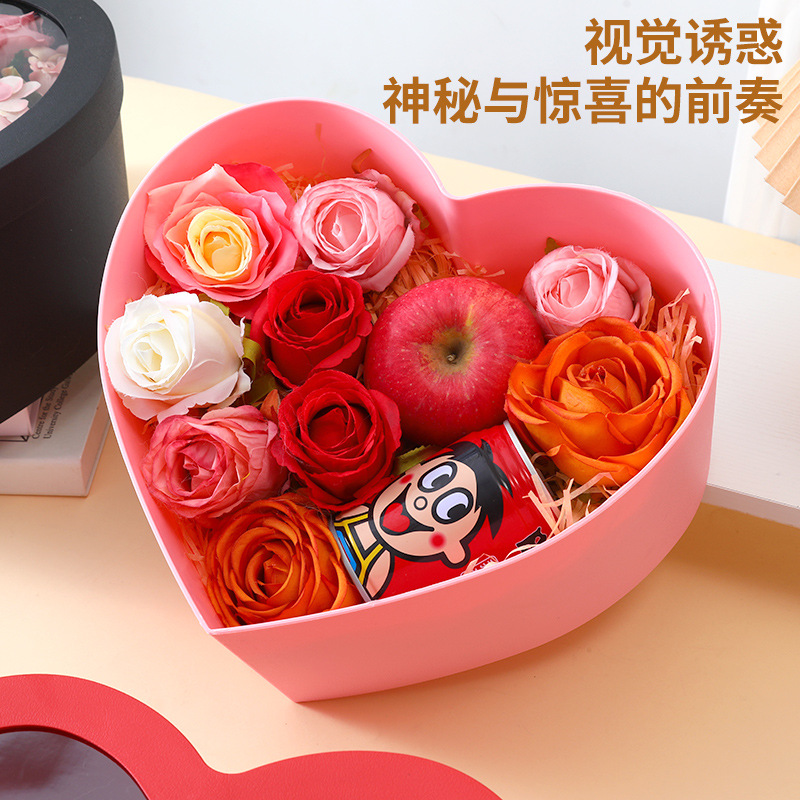 Caja de regalo del día de San Valentín en forma de corazón, caja de regalo de rosas de ventana, caja de frutas de plástico, caja de cumpleaños