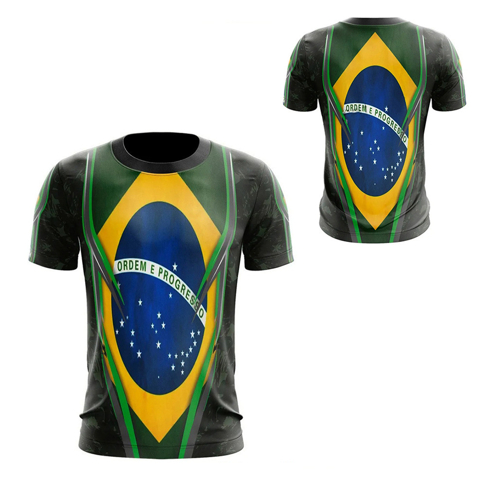 2024 nueva camiseta impresa 3D de la bandera brasileña transfronteriza de los hombres venta caliente transfronteriza estilo brazil flags camiseta