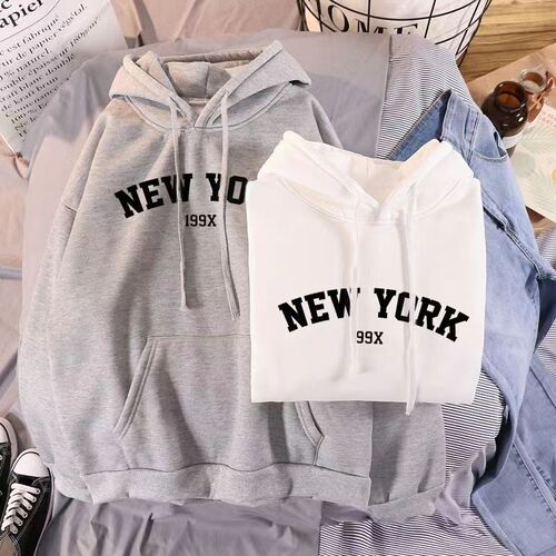 American Retro Letter Print Medium Length Casual Hooded Sweatshirt Outerwear Loose Matchy Matchy Long Sleeve Top for Women Autumn