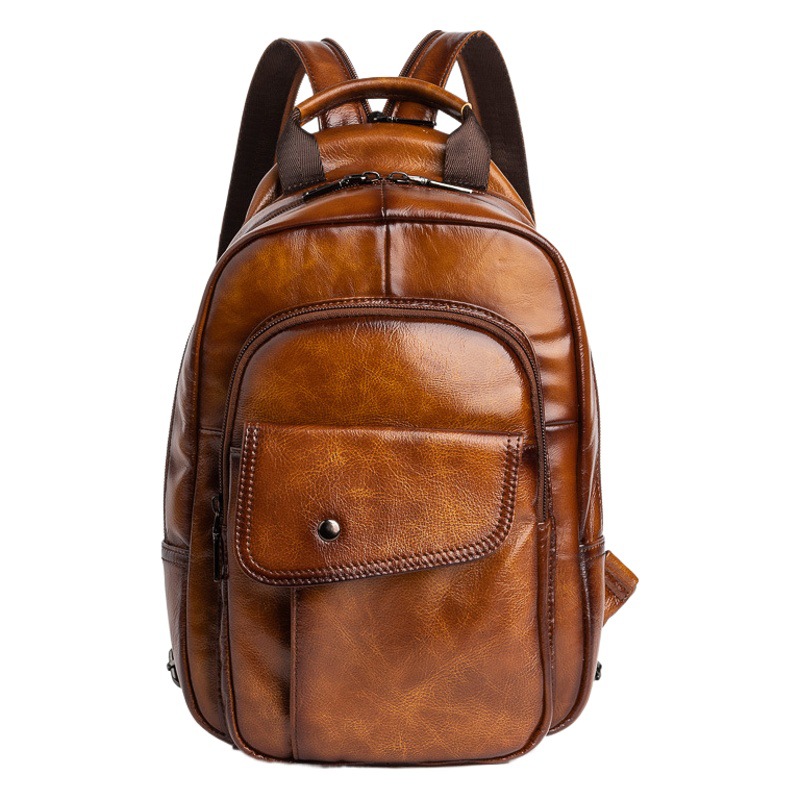 Mochila de hombre mochila de piel de vaca de capa superior viaje de los hombres multifuncional multi-compartimiento de gran capacidad de alta gama de cuero suave bolsa de pecho hombres