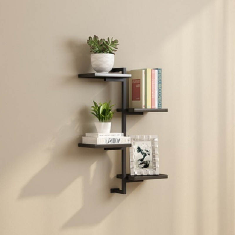 Estante de pared estante de flores decoración moderna simple partición de pared simple hierro forjado estante multicapa perforación