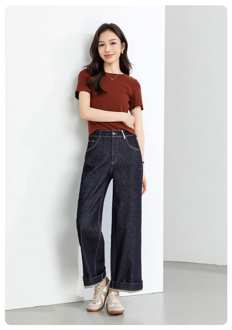 Quần jean nữ ống rộng cạp cao dáng suông vải denim xanh — Xanh da trờicolor chi tiết 20