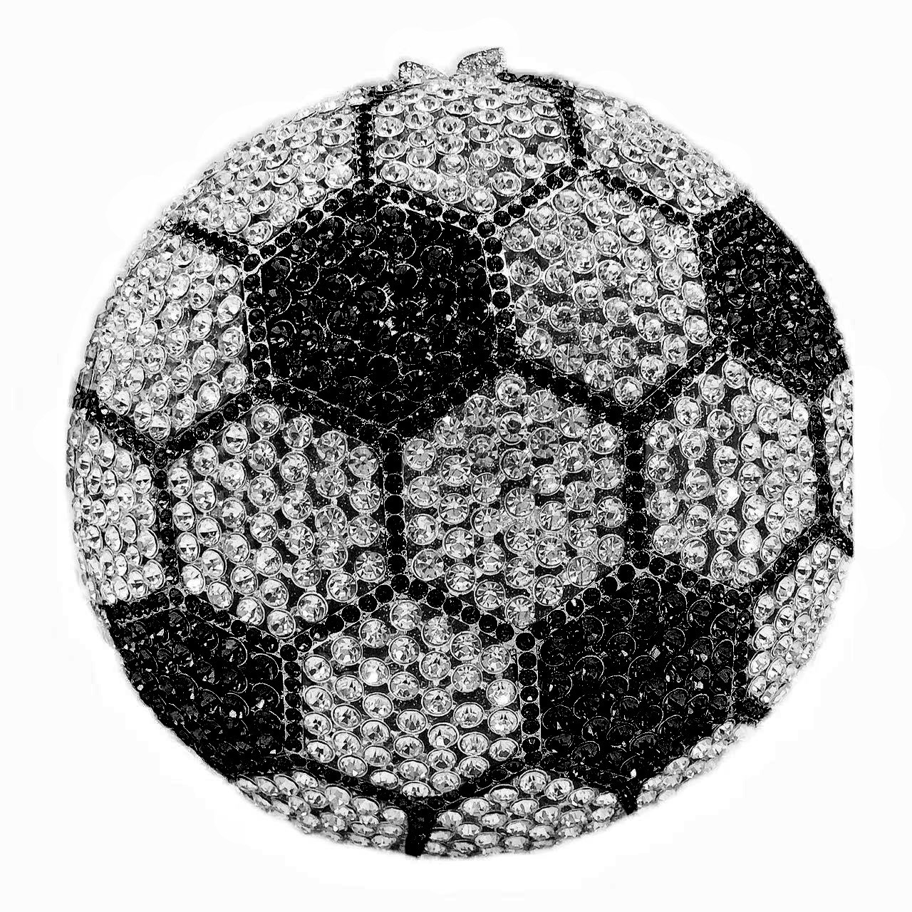 Inclinado transfronterizo nuevo bolso de diamante de fútbol para banquete de metal vacío caja dura esférica bolso de banquete de joyas bolso de mano de mujer