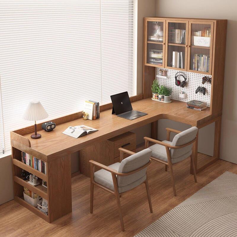 Glass Cabinet Door Solid Wood Corner Desk Bookcase Bedroom Home Computer Desk L-Shaped Office Desk Study Workbench