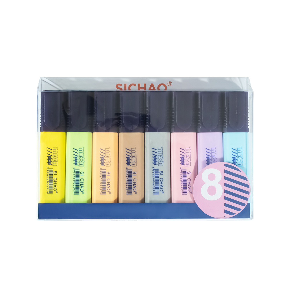 8 color oblicuo cabeza color marcado pluma gruesa cabeza fluorescente Oficina etiqueta pluma Resalte pluma Comercio exterior Venta caliente papelería marcado pluma