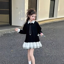 女童学院风百褶裙2025新款洋气长袖连衣裙秋装公主裙