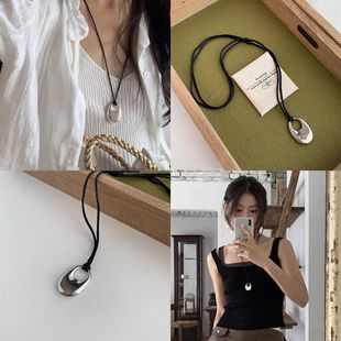 The same style as the Korean blogger, silver black rope pendant, long necklace for women, niche ins, simple, versatile and high-end accessories