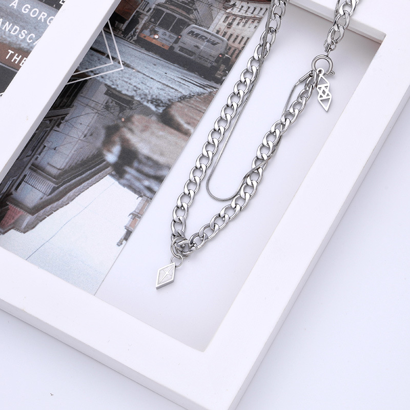 Nicely Designed Titanium Steel Necklace With Men's Trendy Hip-hop Chain Splicing Necklace, Personalized And Cool Style, Double-layer Collarbone Chain_voghion.com
