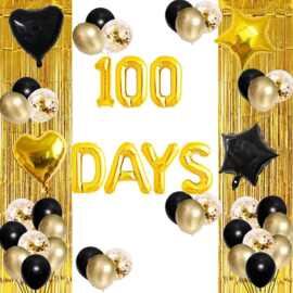 100DAYS黑金心形五角星铝箔气球亮片黑金乳胶宝宝生日派对雨丝